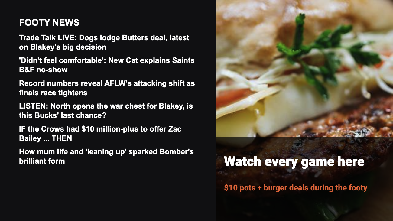 A headline list on screen.