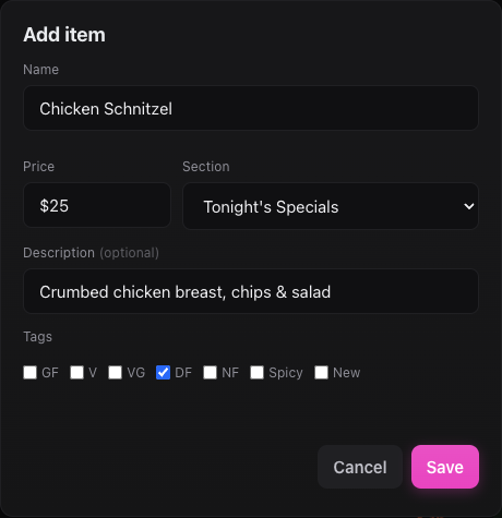 Adding a dish.